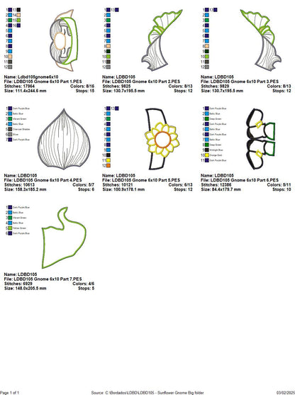Garden Gnome Sunflower - ITH Project - Machine Embroidery Design