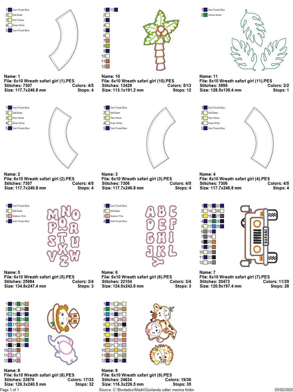Safari Wreath Door Ornament Girl - ITH Project - Machine Embroidery Design