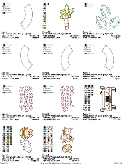 Safari Wreath Door Ornament Girl - ITH Project - Machine Embroidery Design