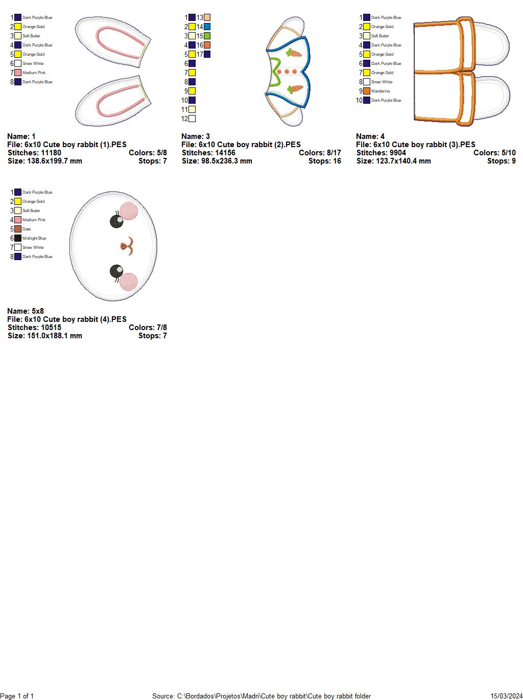 Cute Boy Rabbit - ITH Project - Machine Embroidery Design