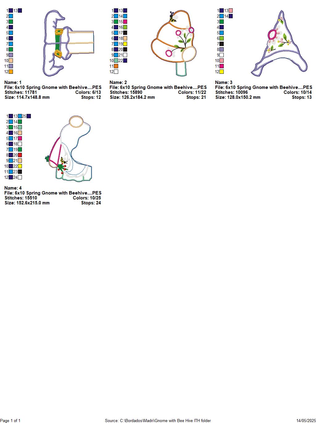 Spring Gnome with Beehive Ornament - ITH Project - Machine Embroidery Design