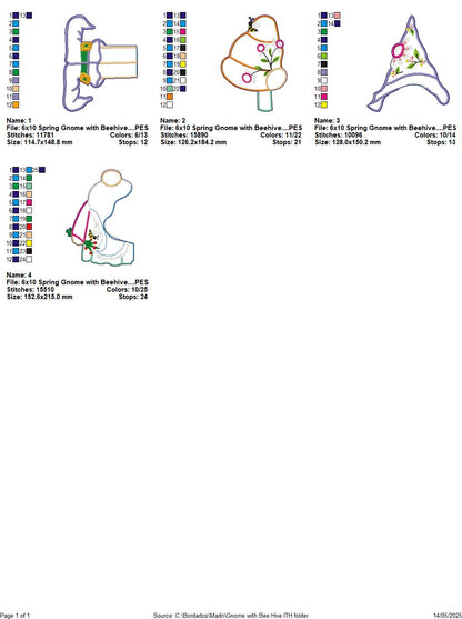 Spring Gnome with Beehive Ornament - ITH Project - Machine Embroidery Design