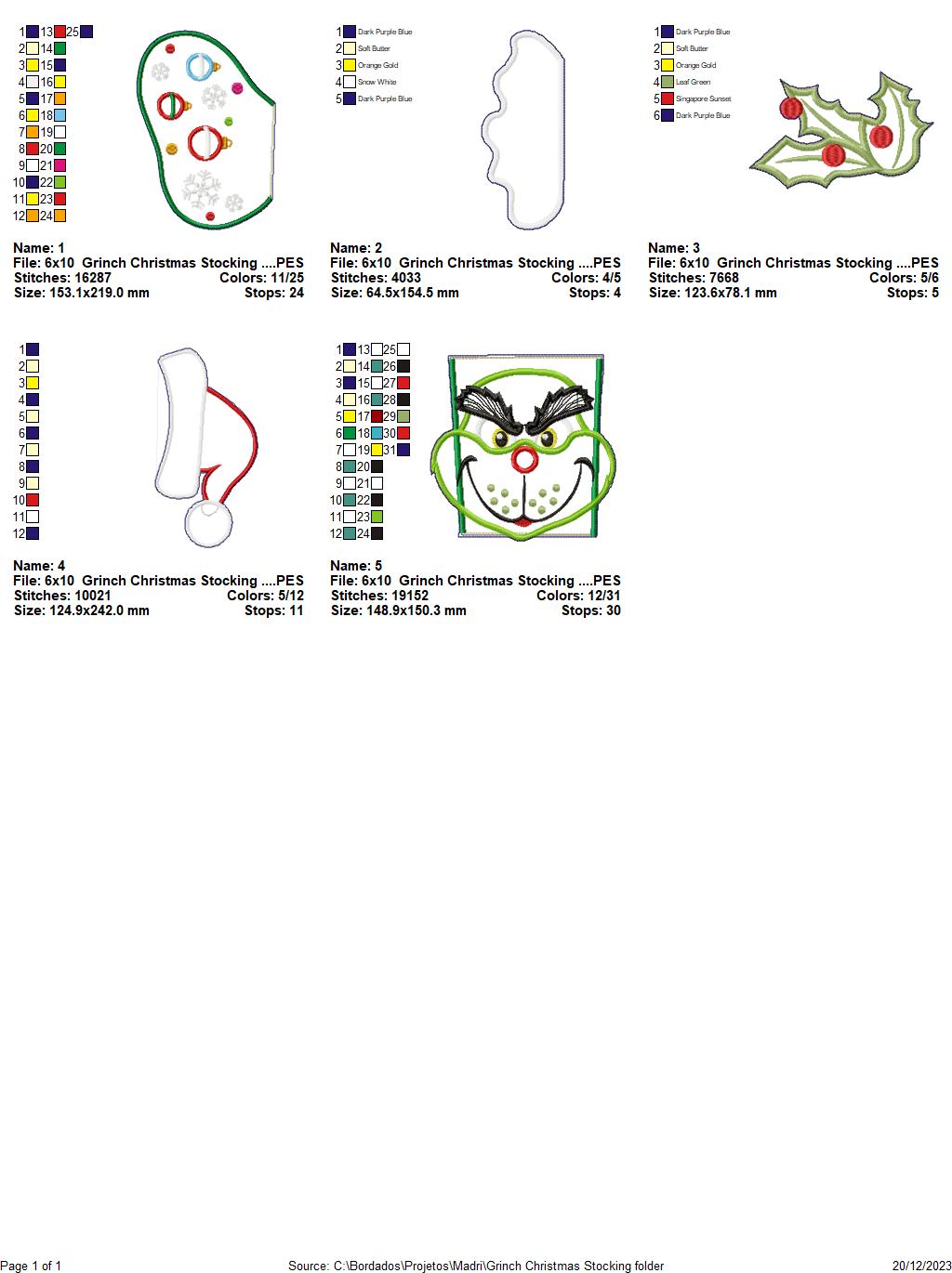 Grinch Christmas Stocking - ITH Project - Machine Embroidery Design