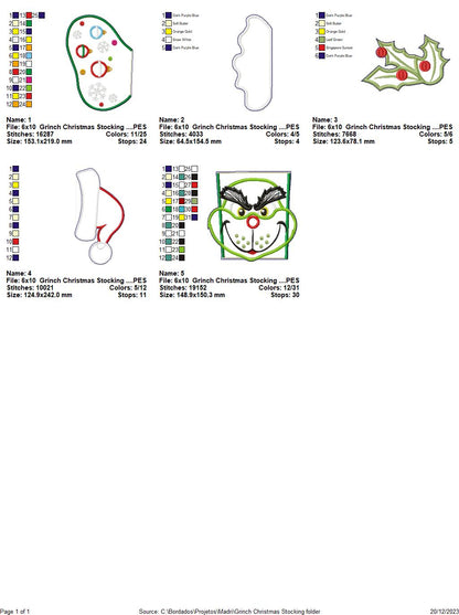 Grinch Christmas Stocking - ITH Project - Machine Embroidery Design