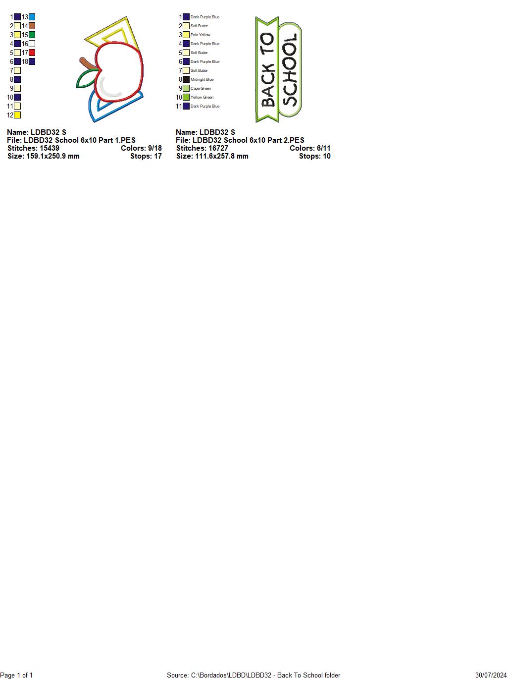 Back to School - ITH Project - Machine Embroidery Design
