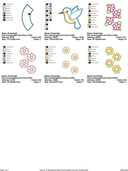 Hummingbird Floral Wreath - ITH Project - Machine Embroidery Design