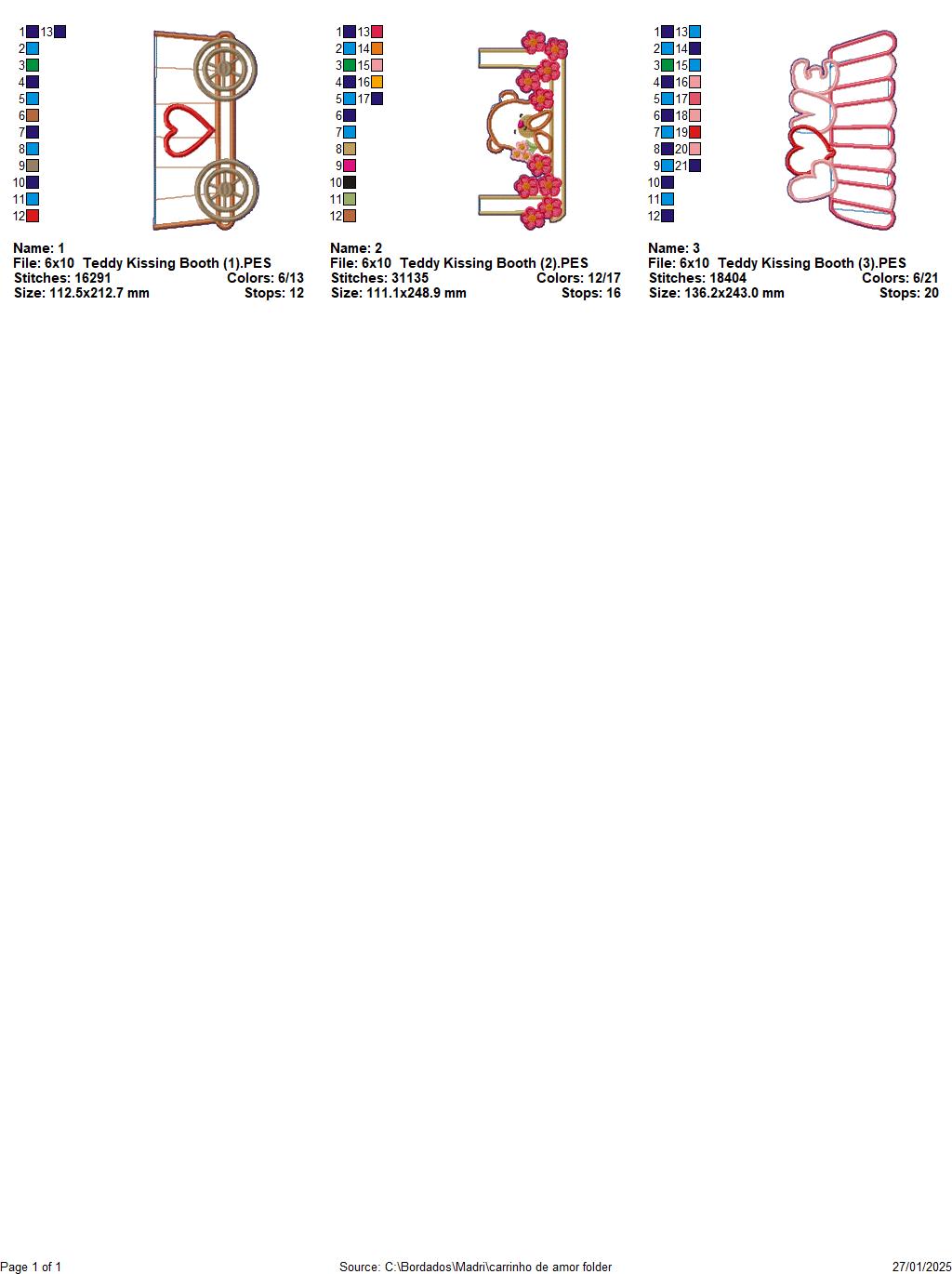 Teddy Kissing Booth Ornament - ITH Project - Machine Embroidery Design