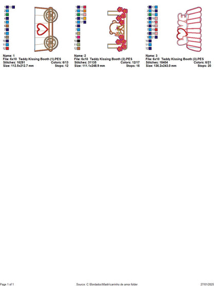 Teddy Kissing Booth Ornament - ITH Project - Machine Embroidery Design