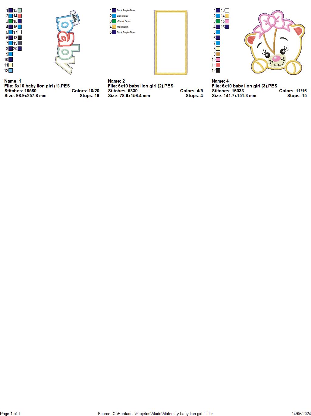 Nursery Baby Lion Girl - ITH Project - Machine Embroidery Design