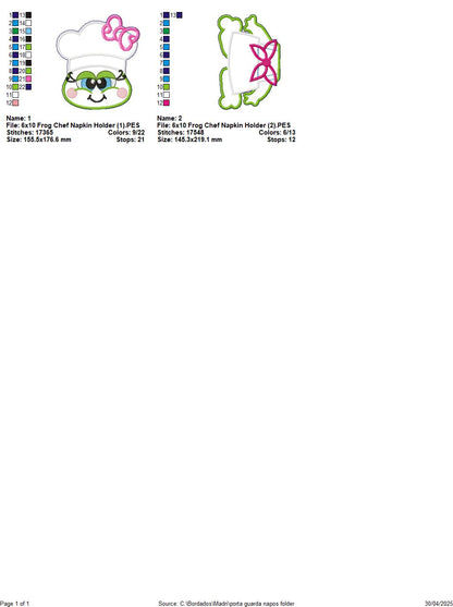Frog Chef Napkin Holder- ITH Project - Machine Embroidery Design