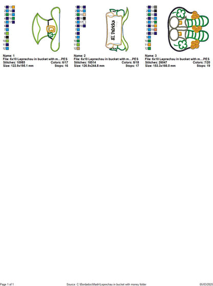 Leprechau in a Bucket of Gold - ITH Project - Machine Embroidery Design