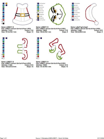Grinch Girl Santa - ITH Project - Machine Embroidery Design