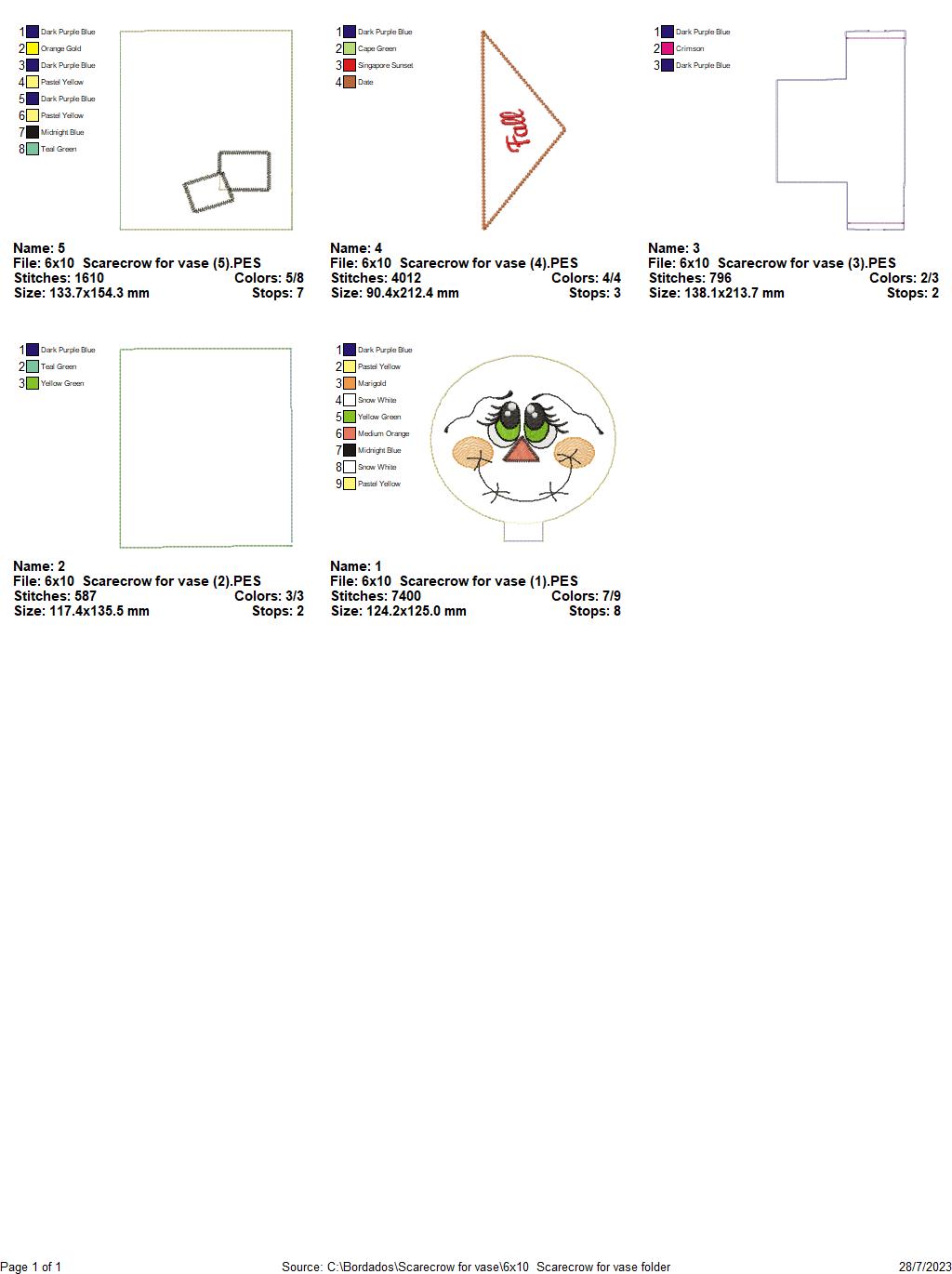 Scarecrow Vase Ornament - ITH Project - Machine Embroidery Design
