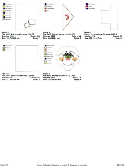 Scarecrow Vase Ornament - ITH Project - Machine Embroidery Design