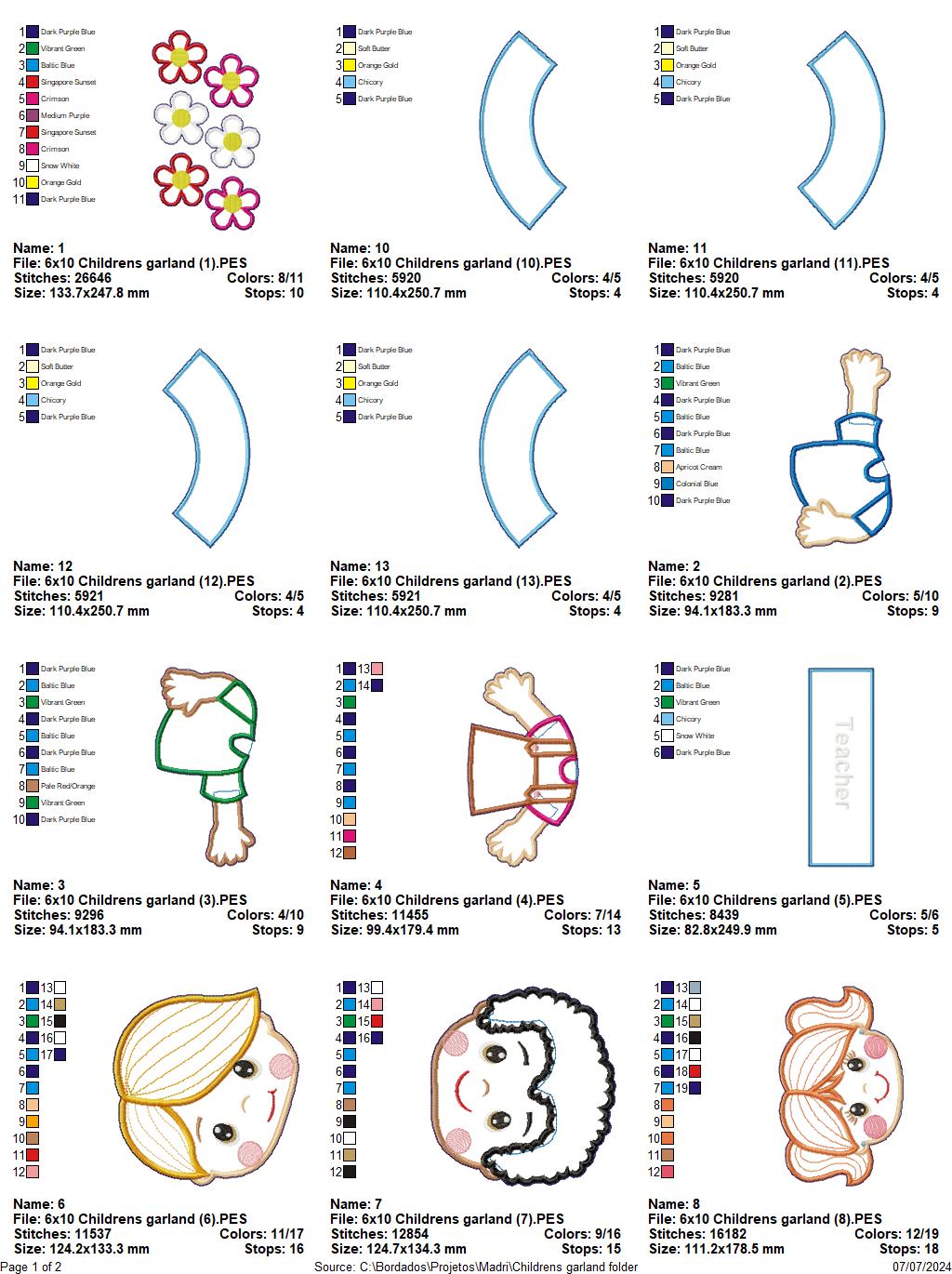 Back to School Children's Garland - ITH Project - Machine Embroidery Design