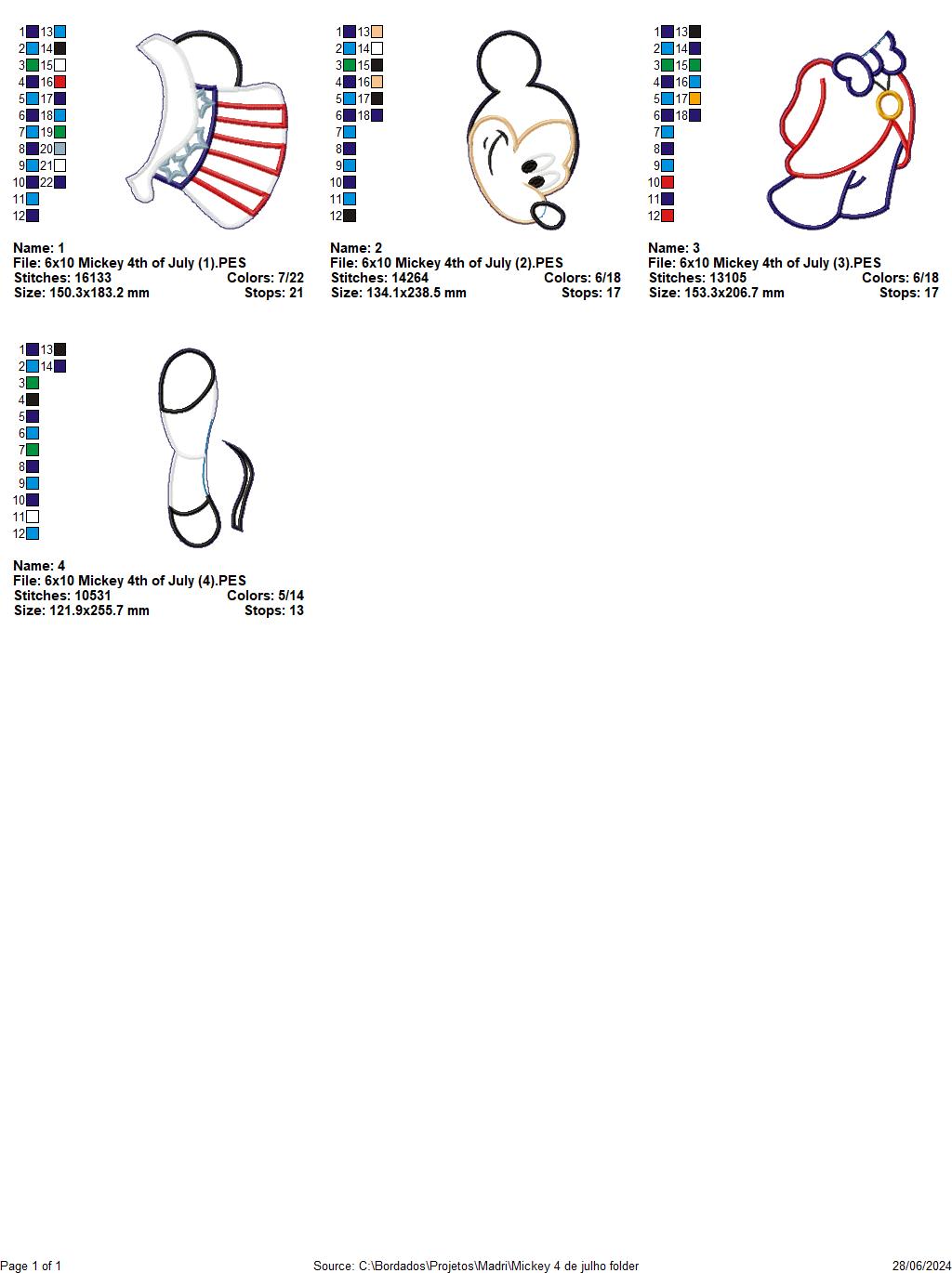 Mickey 4th of July - ITH Project - Machine Embroidery Design