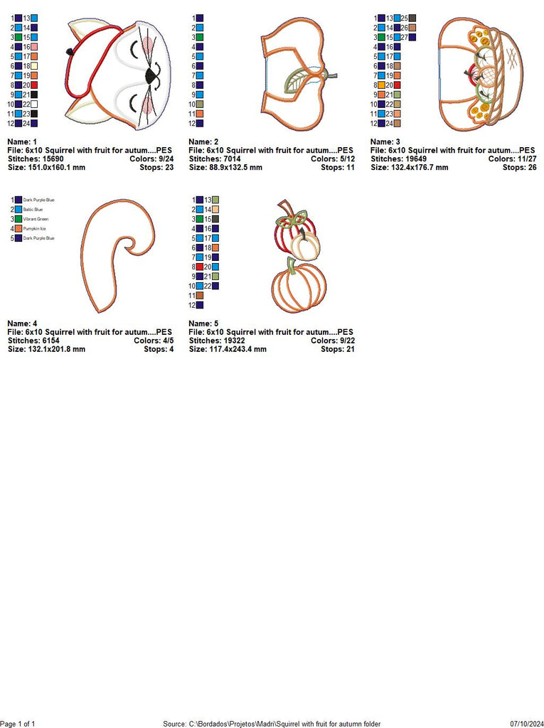 Squirrel with Fruits Autumn - ITH Project - Machine Embroidery Design
