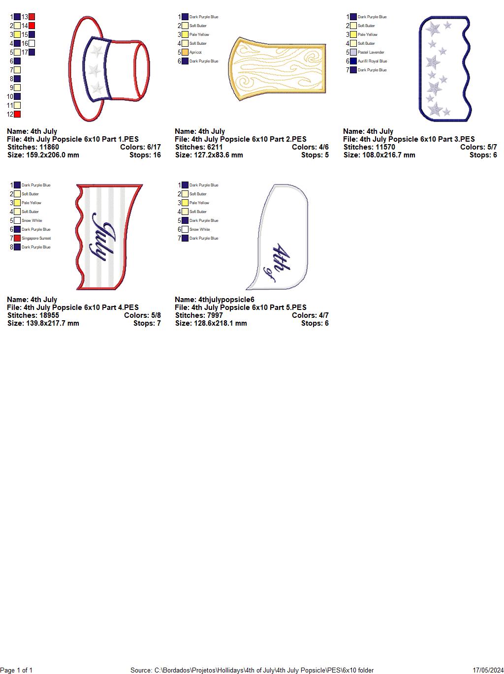 4th of July Cute  Popsicle - ITH Project - Machine Embroidery Design