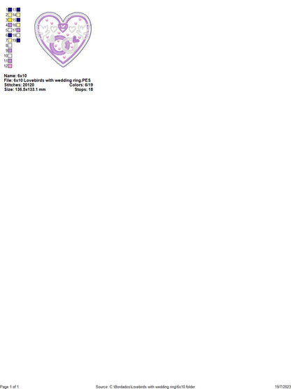 Lovebirds with Wedding Ring - ITH Project - Machine Embroidery Design