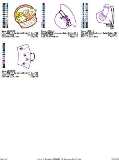 Buttlerfly Sunbonnet - ITH Project - Machine Embroidery Design