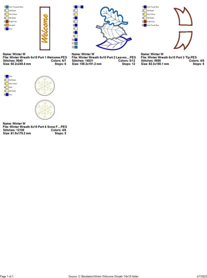 Winter Leaves Wreath - ITH Project - Machine Embroidery Design