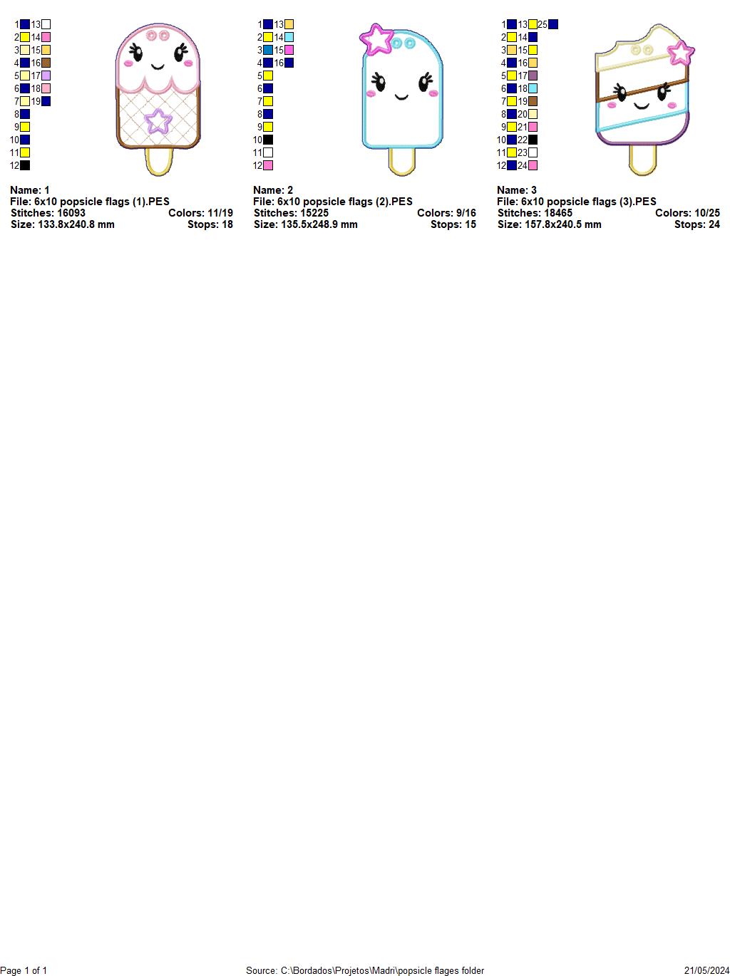 Popsicles Flags Summer - ITH Project - Machine Embroidery Design