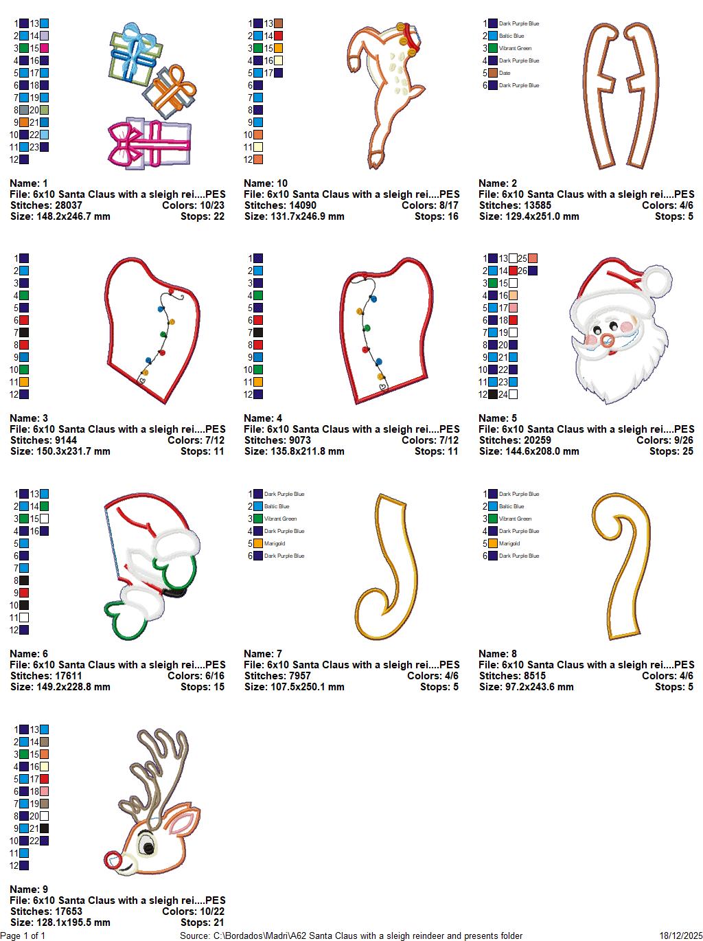 Santa Sleigh with Reindeer and Presents – ITH Project – Machine Embroidery Design