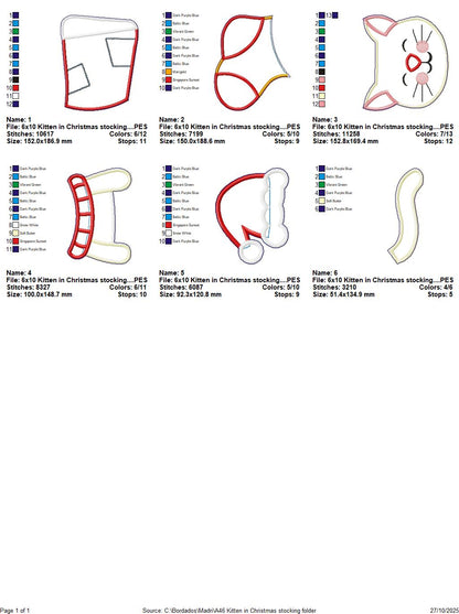 🐾 Christmas Cat Stocking – ITH Project – Machine Embroidery Design