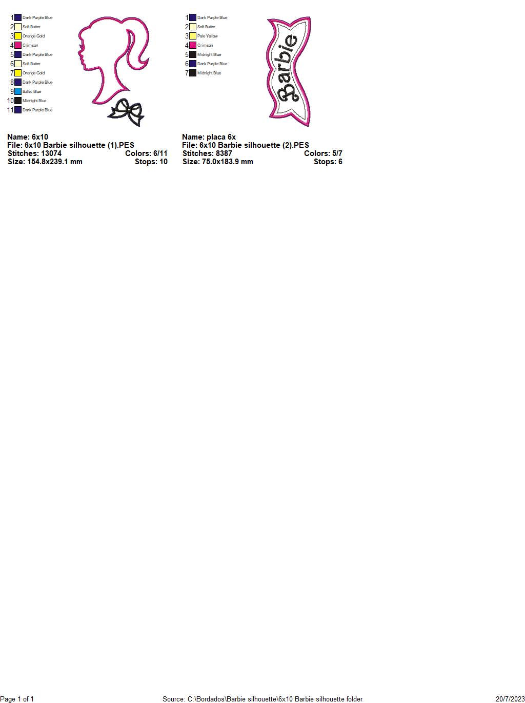 Girl Barbie Silhouette - ITH Project - Machine Embroidery Design