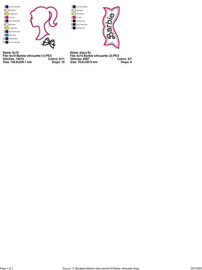 Girl Barbie Silhouette - ITH Project - Machine Embroidery Design
