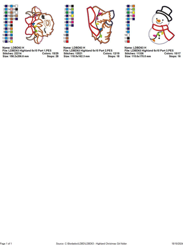 Christmas Highland Cow Set - ITH Project - Machine Embroidery Design