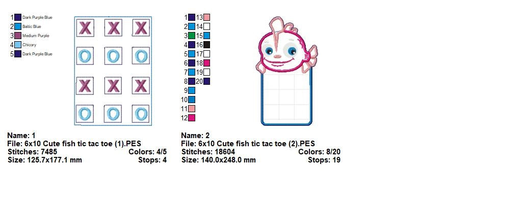 Cute Fish Tic Tac Toe Game 🐡 – ITH – Machine Embroidery Design