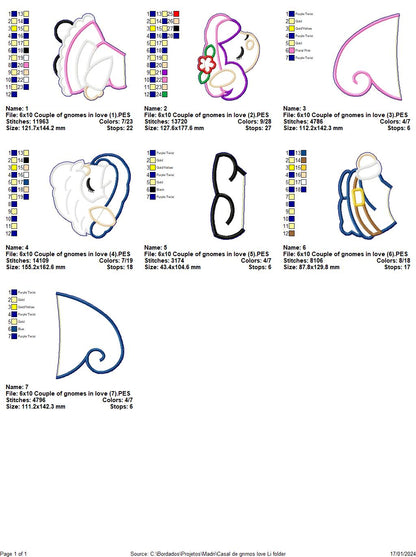 Love Gnomes Couple Valentine's Day - ITH Project - Machine Embroidery Design