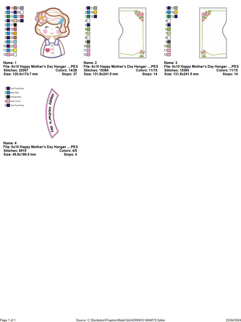 Happy Mother's Day Hanger - ITH Project - Machine Embroidery Design