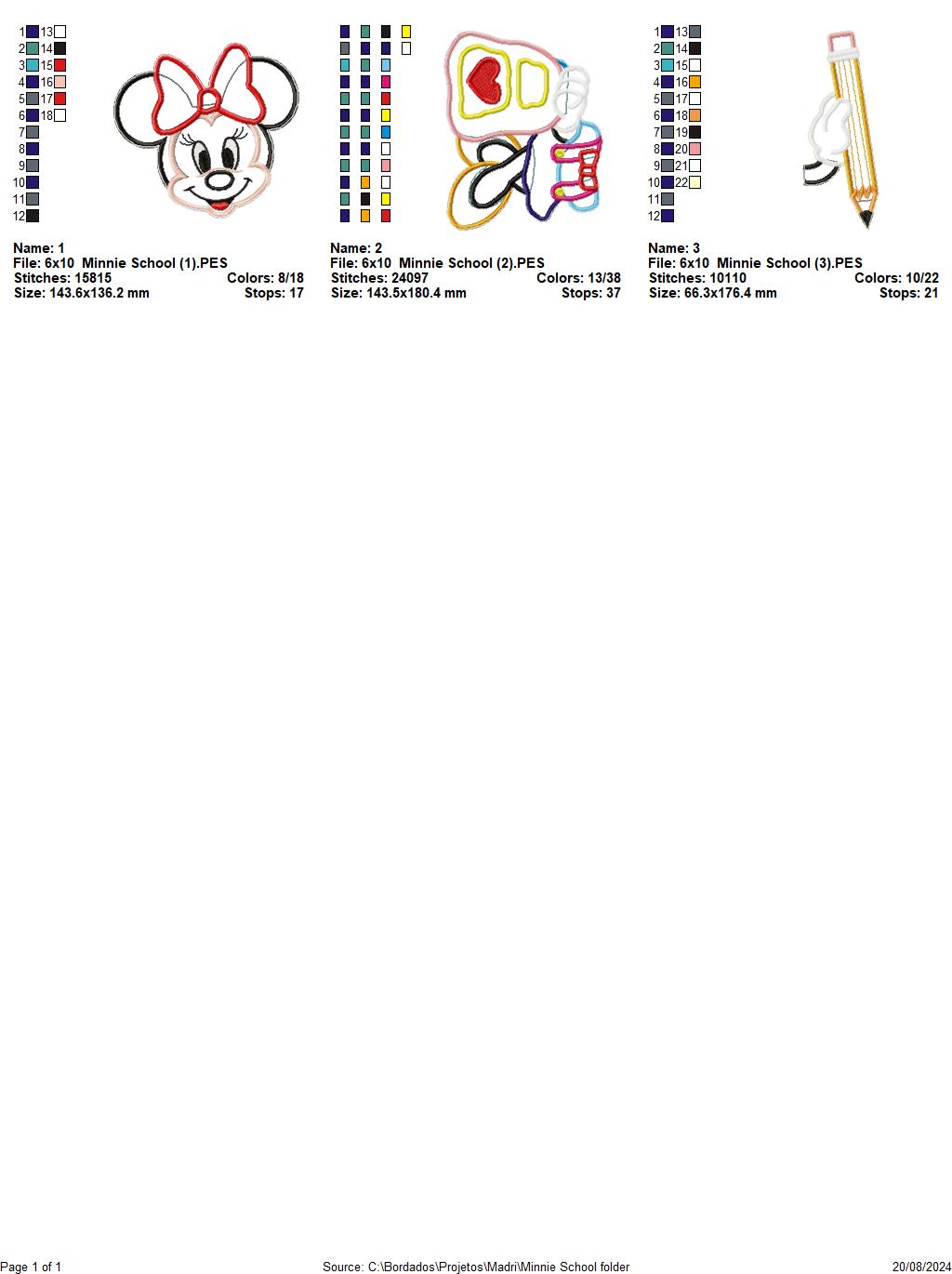 Back to School Minnie - ITH Project - Machine Embroidery Design