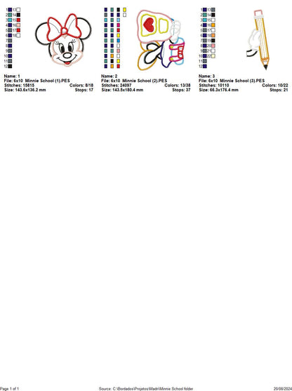Back to School Minnie - ITH Project - Machine Embroidery Design