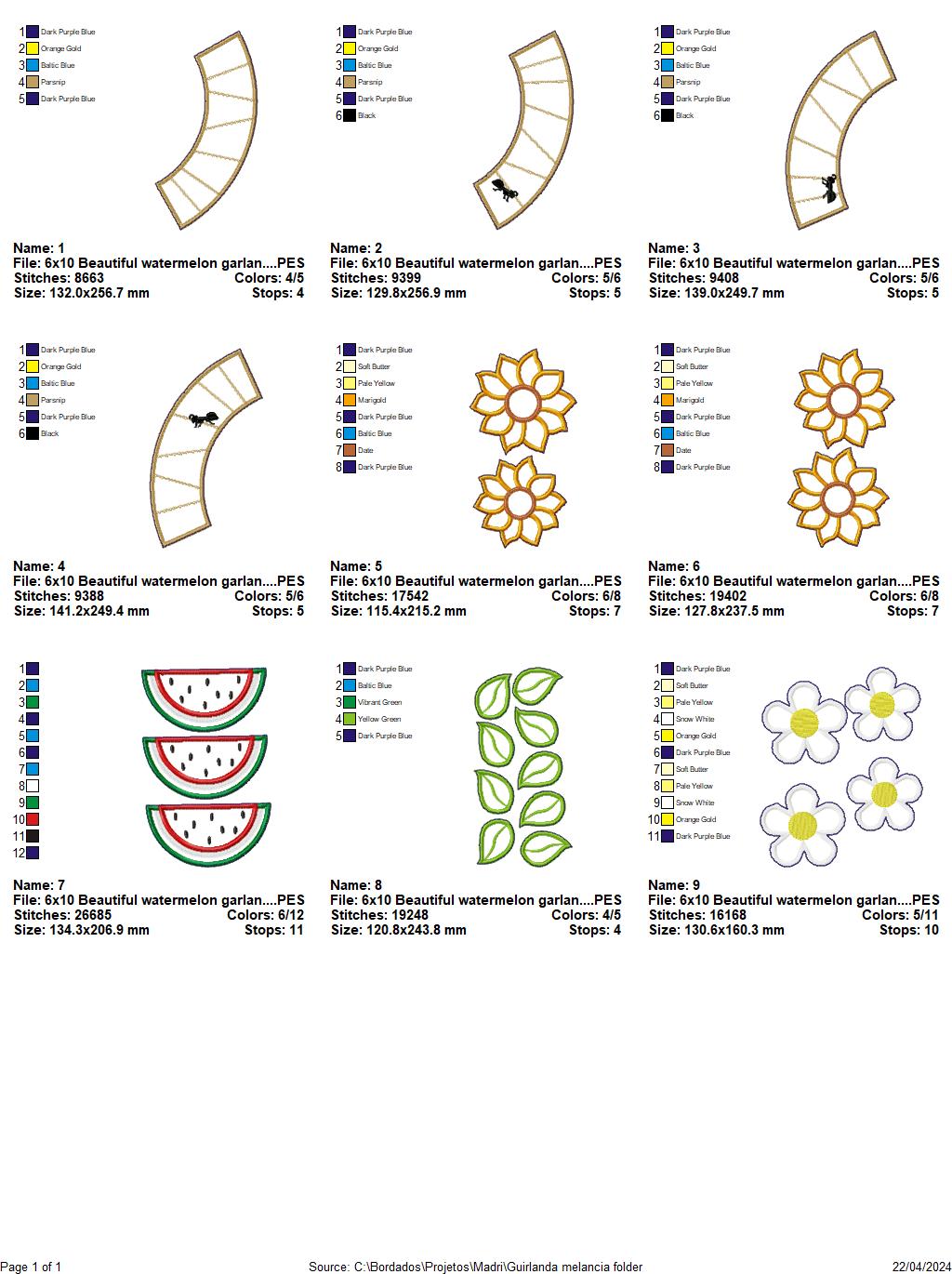 Watermelon Summer Wreath Ornament - ITH Project - Machine Embroidery Design