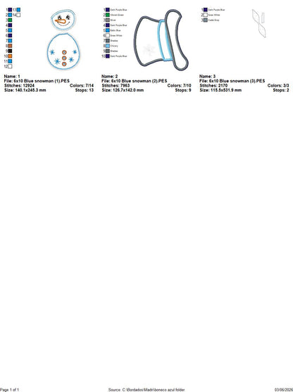 Blue Snowman – ITH Project – Machine Embroidery Design