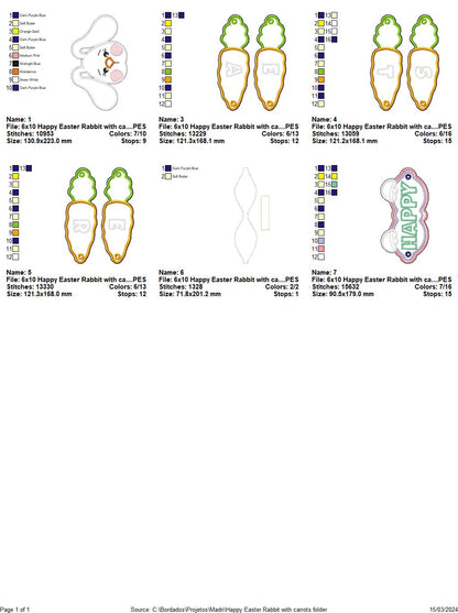 Happy Easter Rabbit with Carrots - ITH Project - Machine Embroidery Design