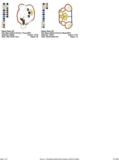 Christmas Bear Holding a Gift - ITH Project - Machine Embroidery Design