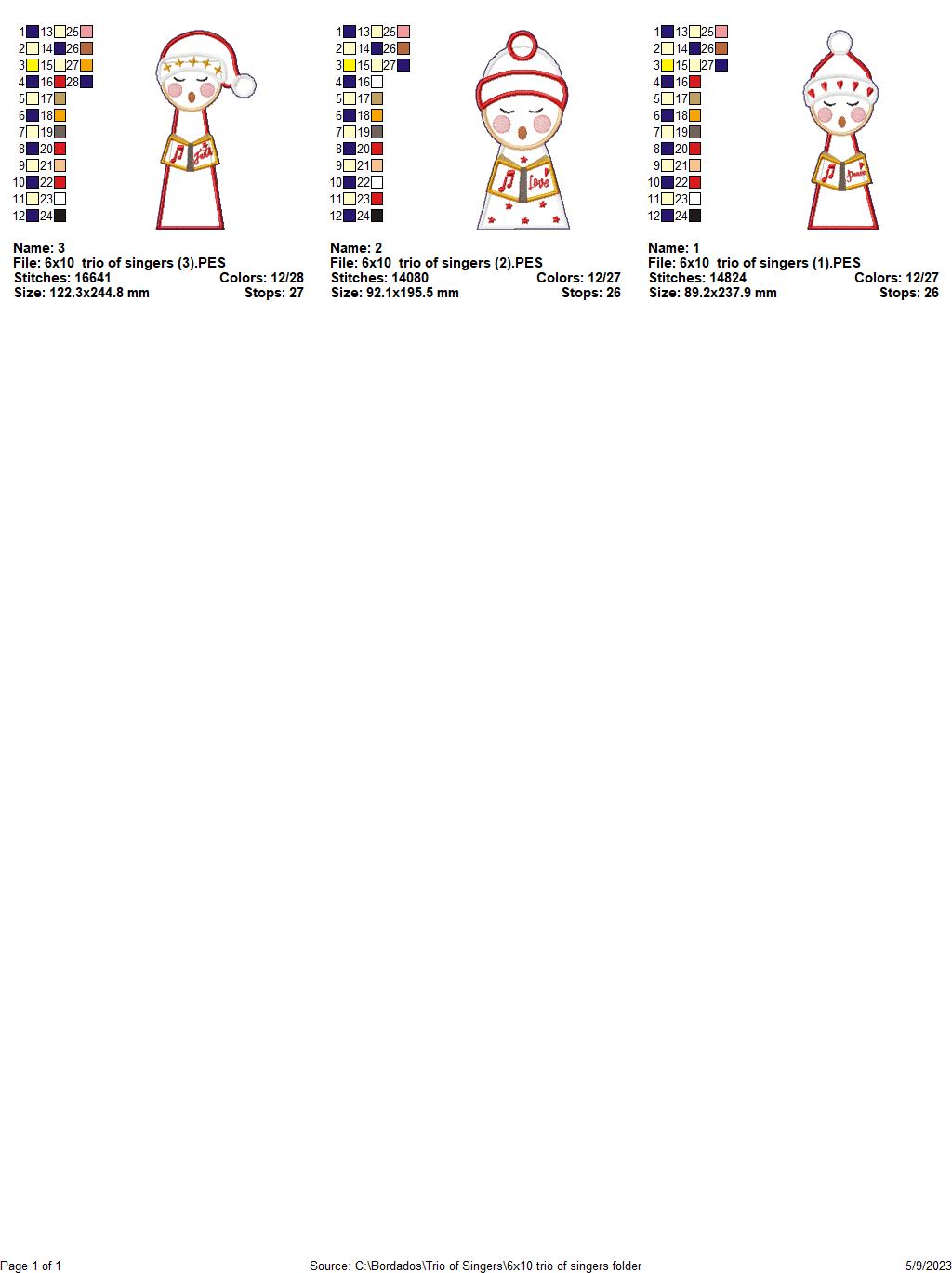 Trio of Christmas Singers - ITH Project - Machine Embroidery Design