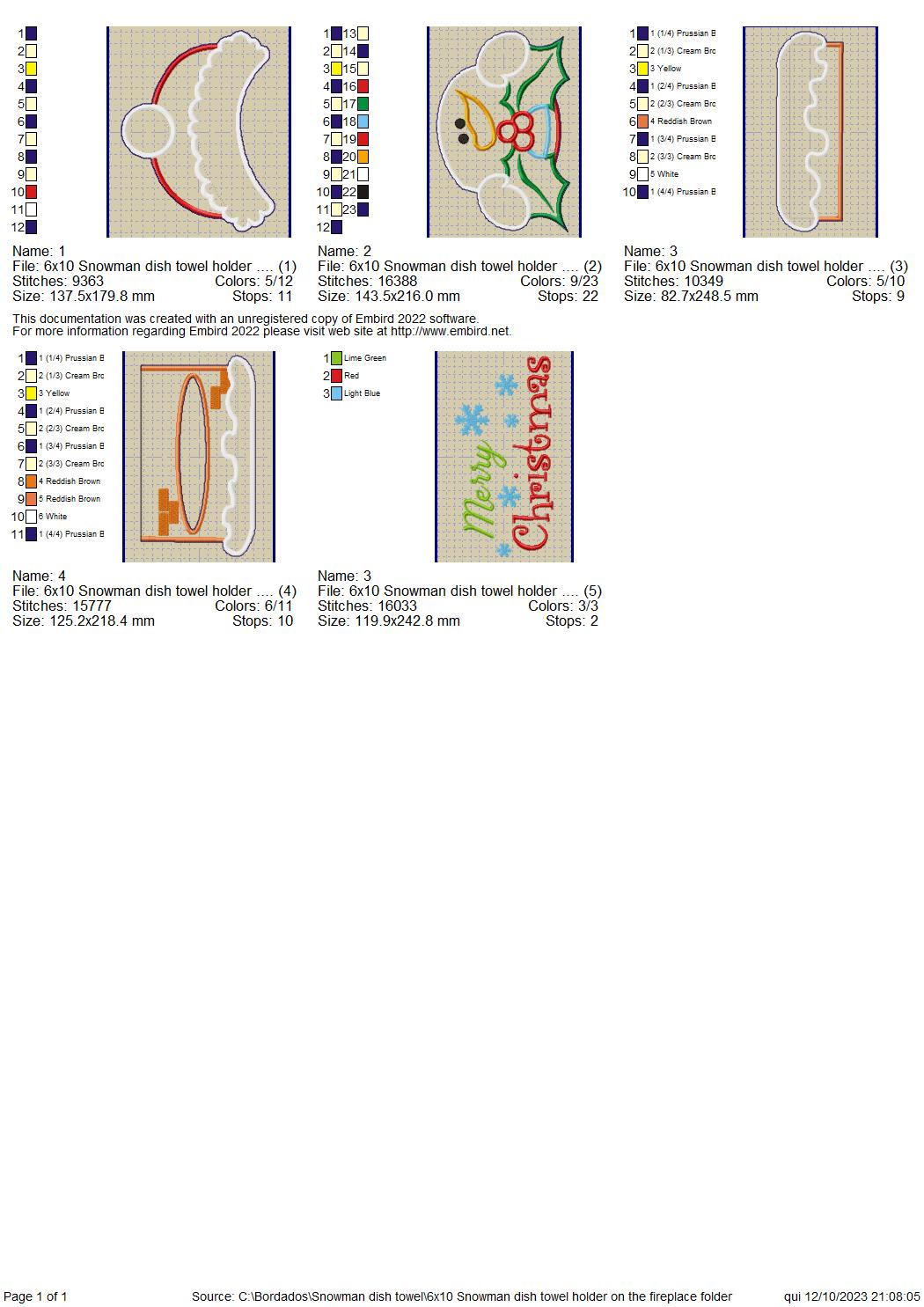 Snowman dish towel holder - ITH Project - Machine Embroidery Design