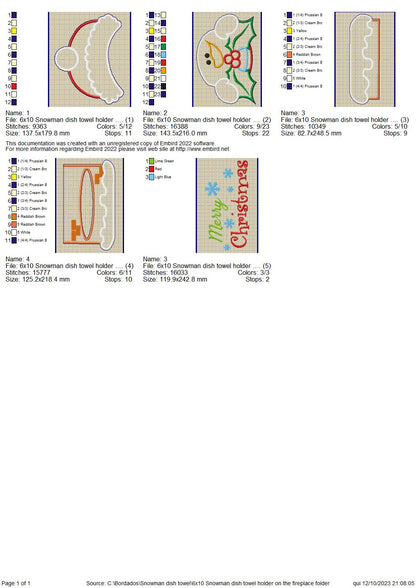 Snowman dish towel holder - ITH Project - Machine Embroidery Design