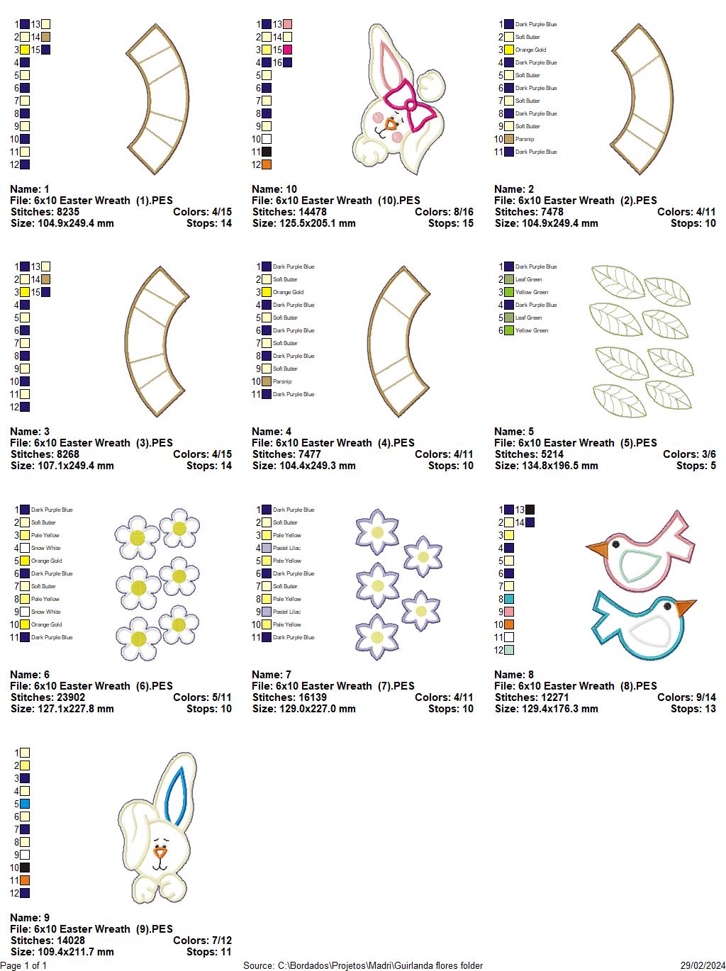 Flower garland with rabbits - ITH Project - Machine Embroidery Design