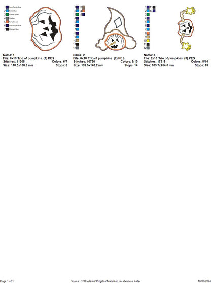 Trio of Pumpkins  - ITH Project - Machine Embroidery Design