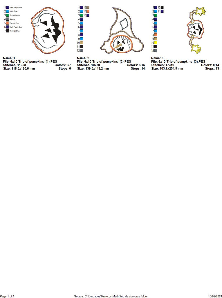 Trio of Pumpkins  - ITH Project - Machine Embroidery Design