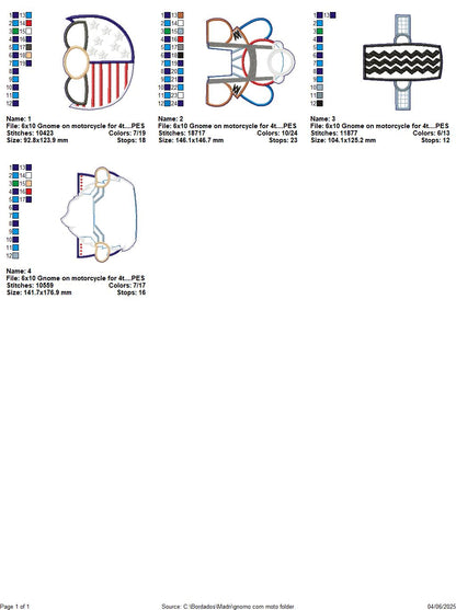 4th of July Gnome on Motorcycle - ITH Project - Machine Embroidery Design