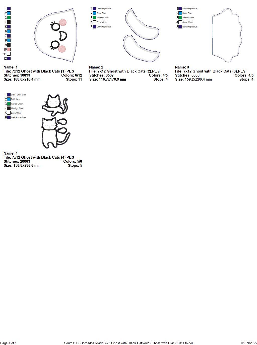 Ghost with Two Black Cats – ITH Project – Machine Embroidery Design