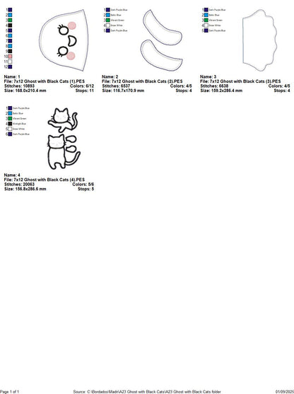 Ghost with Two Black Cats – ITH Project – Machine Embroidery Design