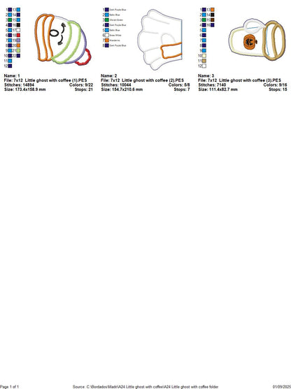 Little Ghost with Coffee – ITH Project – Machine Embroidery Design